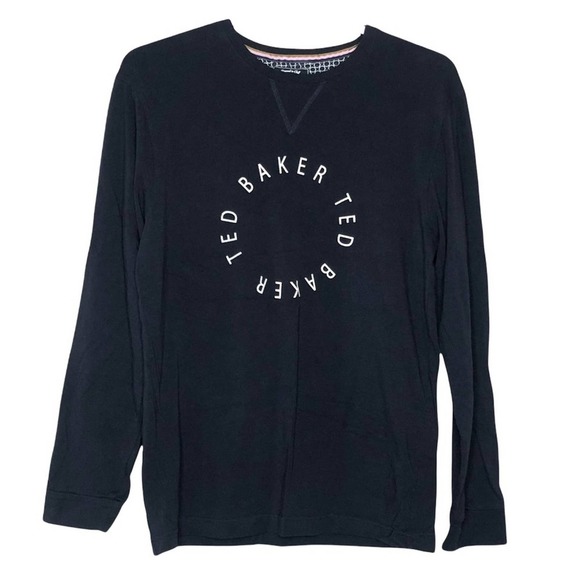 TED BAKER LONDON Graphic Branded Long Sleeve Shirt Casual Loungewear Navy M - Picture 2 of 8